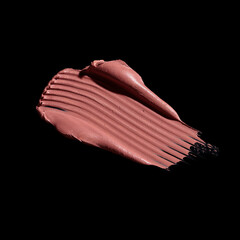 pink lipstick smear, cosmetics beauty product texture, liquid blush, lipstick swatch	on the black...
