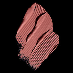 pink lipstick smear, cosmetics beauty product texture, liquid blush, lipstick swatch	on the black background