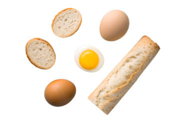 Floating Breakfast Elements Eggs and Bread on Black – A Culinary Still Life