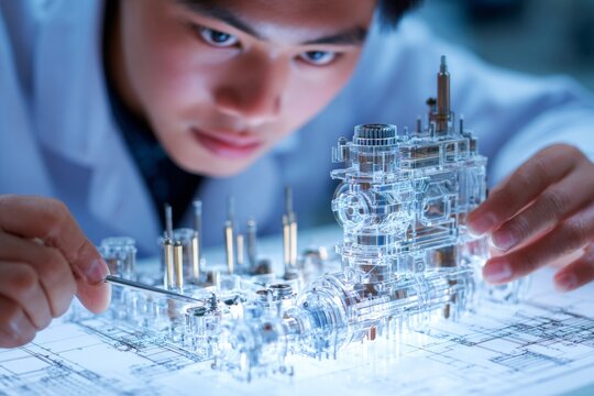 Engineer perfects pump components in detailed workshop environment. Pioneering product. Makers madness contest highlights state's innovative products. Night deployment. Family business.