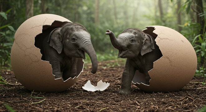 elephants in the grass easter bunny with eggs baby  haching an egg new births in jungle