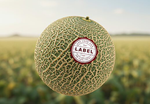 Melon Floating Fruit Logo Stamp Sticker Mockup