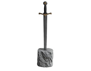 Legendary sword embedded in stone, symbolizing power, destiny, and the mark of a true hero.