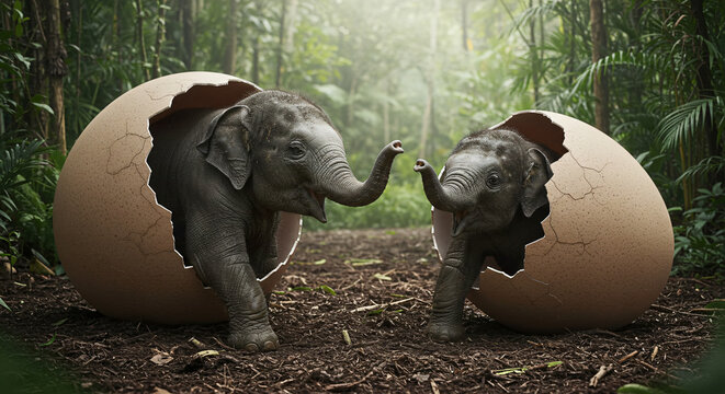 elephants in the grass easter bunny with eggs baby  haching an egg new births in jungle