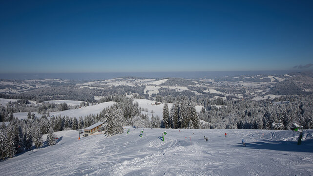 Winter landscape on the slopes of Oberstaufen in Germany.