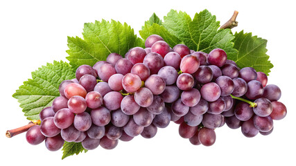 Obraz premium Fresh ripe red grapes with green leaves isolated on transparent background