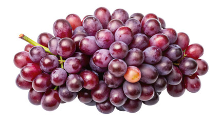 A large bunch of ripe juicy deep red grapes with a single lighter colored grape is isolated on transparent background