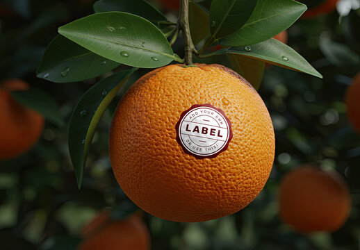 Orange Fruit on Tree Logo Stamp Sticker Mockup