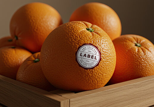 Orange Fruit On Wooden Box Crate Logo Stamp Sticker Mockup