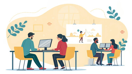 Diverse team collaborating in a modern office, perfect for website banners or presentations.