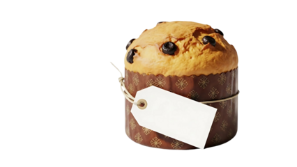 Panettone with a tag mockup, panettone with card, panettone gift Christmas Panettone Bread