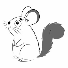 Cute cartoon chinchilla standing with fluffy tail beside it  