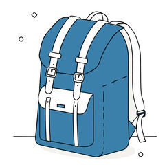 Blue backpack with white straps in minimalistic design  