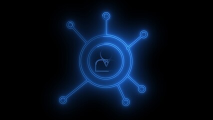 Glowing Blue Network Icon with Person Silhouette on Black Background