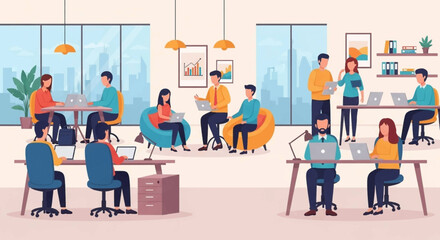 Modern Coworking Space Illustration: Perfect for website banners, brochures, and marketing materials.