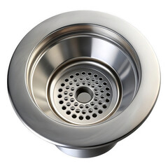 Stainless steel sink drain with perforated strainer isolated on transparent background