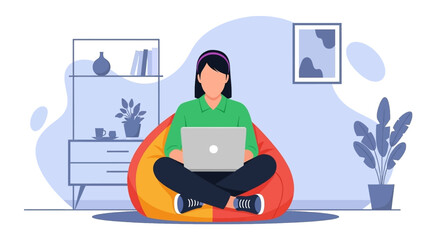 Young woman working from home on laptop, ideal for remote work, freelance, or work-life balance concepts.