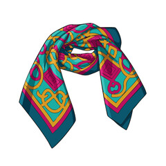 Vector illustration of silk scarf folded on white background, fashion and accessories concept