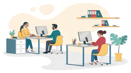 Diverse team working together in a modern office, ideal for website banners or company brochures.