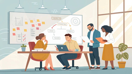 Diverse team brainstorming in modern office, perfect for website landing pages or brochures.
