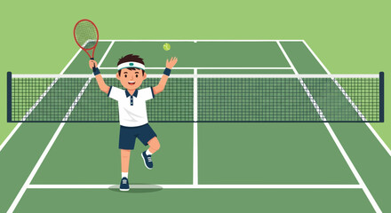 Happy Tennis Player Celebrating on the Court After Winning A Match Game