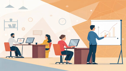 Teamwork in a modern office: A vector illustration perfect for websites, presentations, and brochures showcasing collaboration and business growth.