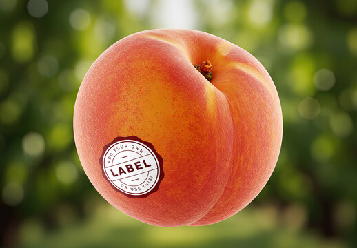 Peach Fruit Floating Logo Sticker Mockup