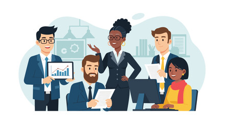 Diverse business team collaborating on project, ideal for website banners or company brochures.