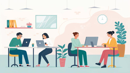 Diverse team of colleagues working together in a modern office, perfect for website banners or marketing materials.
