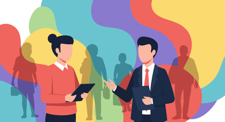 Business colleagues discussing project, ideal for presentations or reports.