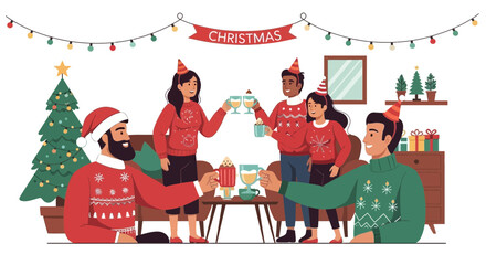 Festive Christmas Celebration With Friends And Family At Home Gathering