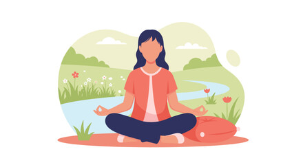 Woman meditating in nature, perfect for wellness websites and brochures.