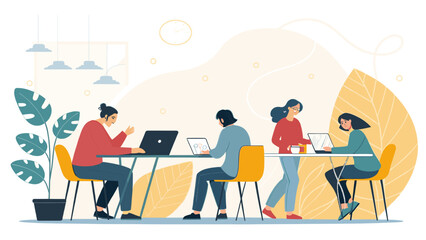Teamwork in a modern office: Illustration perfect for business websites, presentations, and brochures.