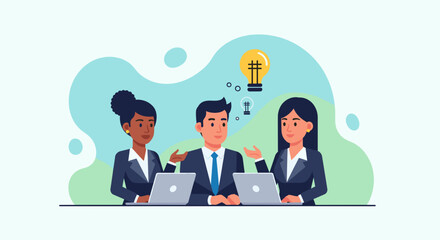 Diverse business team brainstorming, ideal for websites, presentations, and marketing materials.