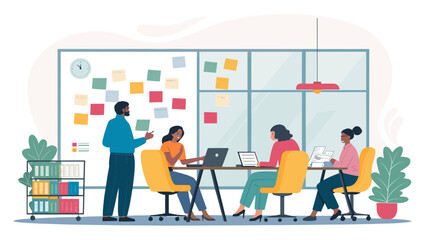 Diverse team brainstorming in a modern office, perfect for website banners or marketing materials.
