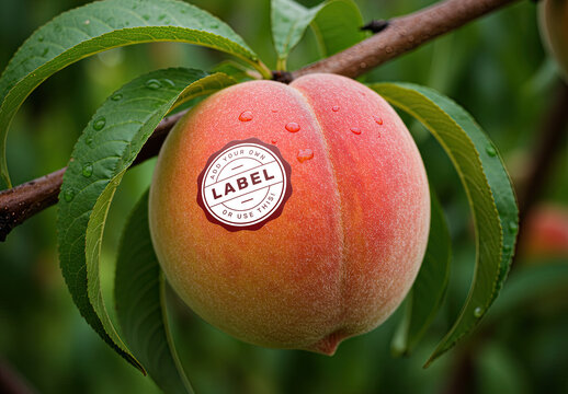 Peach Fruit on Tree Logo Sticker Stamp Mockup