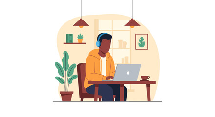 Man working from home on laptop, ideal for blog posts about remote work or productivity.