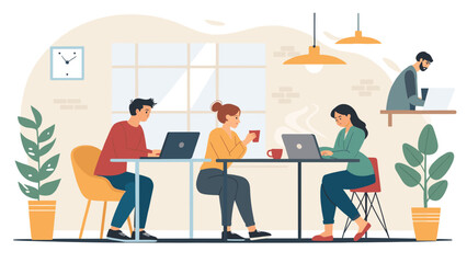 Modern Coworking Space: Diverse Team Collaboration, Perfect for Website or Brochure Design