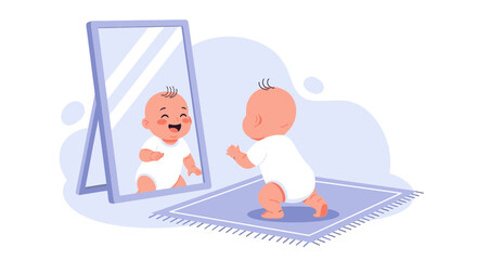 Happy Baby Looking In Mirror Expressing Joy At Their Reflection