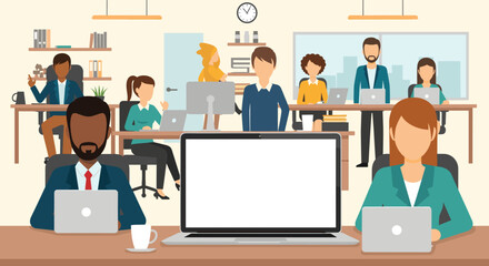 Diverse team working in a modern office, perfect for website banners or company brochures.