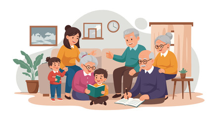 Multigenerational family gathering at home, perfect for family, togetherness, and heritage themes.