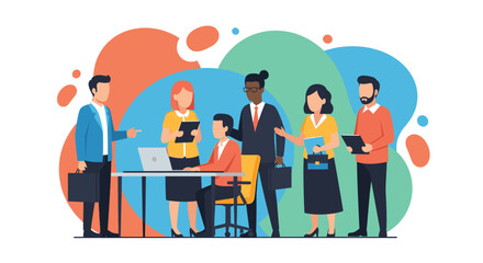 Diverse business team collaborating, perfect for presentations on teamwork and collaboration.