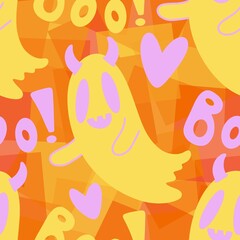 Halloween ghost seamless cute cartoon pattern for wrapping paper and fabrics