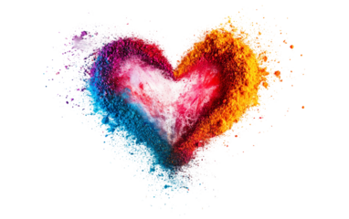 Dynamic composition of blended hues creating a heart shape through a continuous color trail isolated on transparent background PNG