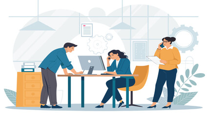 Teamwork in a modern office: Illustration perfect for websites, brochures, and presentations about business collaboration.
