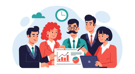 Diverse business team collaborating on a project, ideal for presentations or reports.