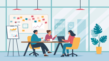 Diverse team collaborating in a modern office setting, ideal for business presentations or website landing pages.