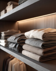 Organized Wardrobe with Folded Clothes