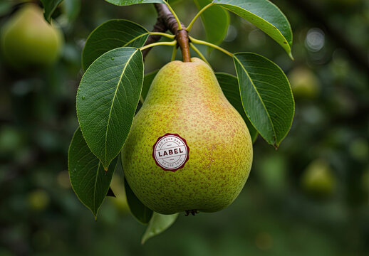 Pear Fruit oon Tree Logo Sticker Stamp Mockup