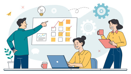 Teamwork and Project Management: Illustration for Business Presentations